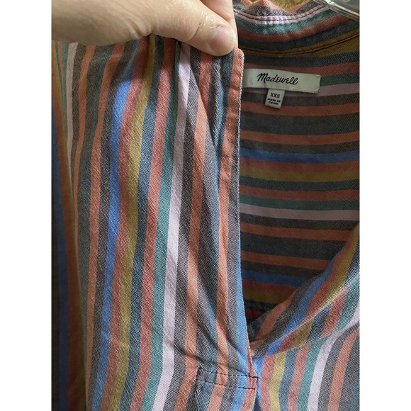 Madewell Courier Button-Back Shirt in Rainbow Stripe V-neck Cotton Oversized XXS - Picture 4 of 12